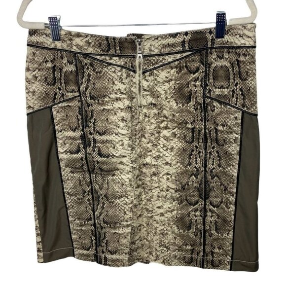 Crisca Snake Print Pencil Mini Skirt Size 10 Brown Tan Back Vent Front Zip Boho‎ - Picture 1 of 14